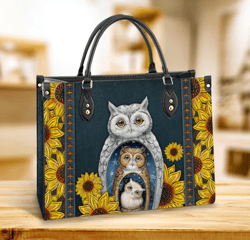 Owl Sunflower Leather Bag, Gift For Lovers, Leather Hand Bag, Women Leather Bag, Gift For Her