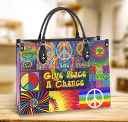 Hippie Give Peace A Chance Leather Handbag, Gift For Her, Best Mother's Day Gifts