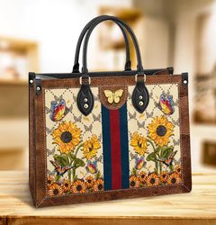 Butterfly Sunflower Leather Handbag, Women Leather Handbag, Gift For Her, Mother's Day Gifts