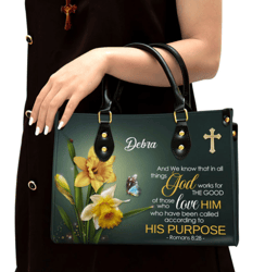 Romans 8 28 And We Know That In All Things Religious Personalized Leather Handbag, Women Leather Handbag, Gift For Her
