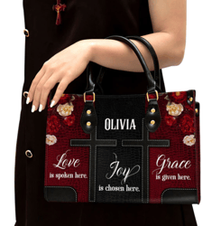 Personalized Grace Is Given Here Leather Handbag, Women Leather Handbag, Christian Gifts, Gift For Her