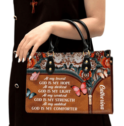 Personalized At My Lowest God Is My Hope Leather Handbag, Women Leather Handbag, Gift For Her