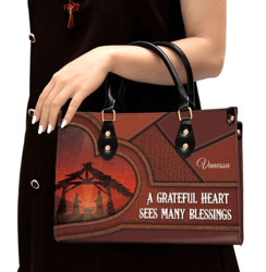 Personalized A Grateful Heart Sees Many Blessings Leather Handbag, Women Leather Handbag, Gift For Her