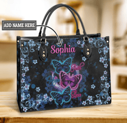 Personalized Butterfly Faith Hope Love Purple Leather Handbag, Women Leather Handbag, Gift For Her