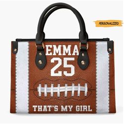 Personalized Football Mom Leather Bag, Gift For Football Lovers, Gift For Her