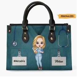 Personalized Leather Bag, Nurses Day Gift For Nurse, Custom Nurse And Name