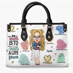 Personalized Leather Bag, Teachers Day Gift For Teacher, To Teach Is To Touch A Life Forever