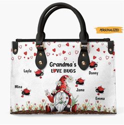 Personalized Leather Bag, Gift For Grandma, Grandmas Love Bugs
