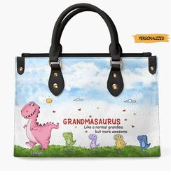 Personalized Leather Bag, Gift For Grandma, Grandmasaurus Like A Normal Grandma But More Awesome