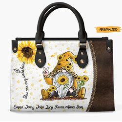 Personalized Leather Bag, Gift For Grandma, You Are My Sunshine Grandma Sunflower