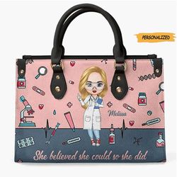 Personalized Leather Bag, Gift For Medical Lab Technician, She Believed She Could So She Did