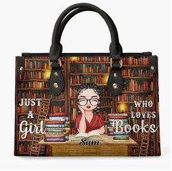 Personalized Leather Bag, Gift For Reading Lovers, Just A Girl Who Loves Books