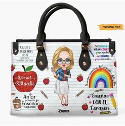 Personalized Leather Bag, Gift For Spanish Teacher, La Mejor Maestra Del Mundo