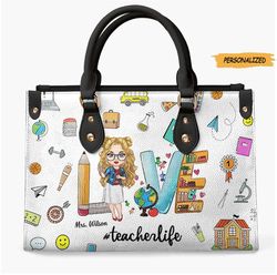 Personalized Leather Bag, Gift For Teacher, Love Teacher Life