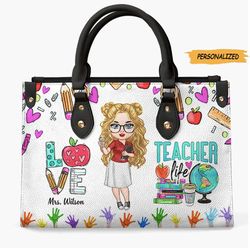 Personalized Leather Bag, Gift For Teacher, Love Teacher Life, Teachers Day