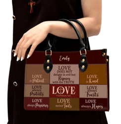 Love Is Patient Personalized Leather Handbag With Handle Spiritual Gifts For Christian Women