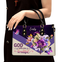 God Calls You Beautiful Flower And Cross Gorgeous Personalized Leather Handbag