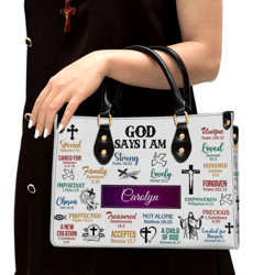 God Says I Am Scripture Christian Leather Bag, Personalized Leather Bag For Christian Women