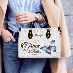 Grace For It Is By Grace Personalized Leather Bag With Handle For Christian Women