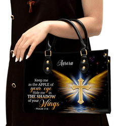 Hide Me In The Shadow Of Your Wings Psalm 17 8 Leather Bag, Personalized Leather Bible Handbag, Gifts For Women