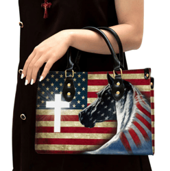 American Flag Horse Leather Handbag, Religious Gifts For Women, Women Pu Leather Bag