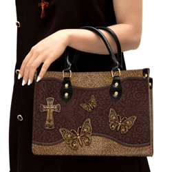 Beautiful Christian Cross And Butterfly Leather Bag, Christian Pu Leather Bags For Women