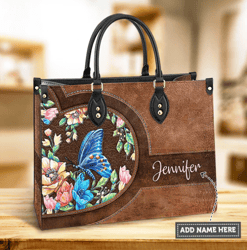 Personalized Butterfly Flower Leather Bag, Women's Pu Leather Bag, Best Mother's Day Gifts