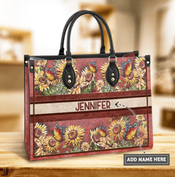 Personalized Butterfly Sunflower Leather Bag, Women's Pu Leather Bag, Best Mother's Day Gifts