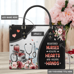 Personalized Nursing Healing Hearts And Holding Hands Leather Bag, Women's Pu Leather Bag, Best Mother's Day Gifts