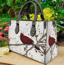 Red Cardinal Bird Leather Handbag, Women Leather Handbag, Gift for Her, Women Handbag, Custom Leather Bag