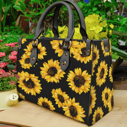 Black Sunflower Leather Handbag, Women Leather Handbag, Gift for Her, Custom Leather Bag