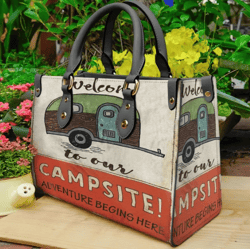 Campsite Adventure Begins Here Camper Leather Handbag, Women Leather Handbag, Gift for Her, Custom Leather Bag