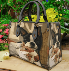 Boston Terrier Lover Leather Handbag, Women Leather Handbag, Gift for Her, Custom Leather Bag