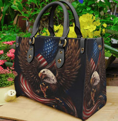 American Eagle And Flag Leather Handbag, Women Leather Handbag, Gift for Her, Custom Leather Bag