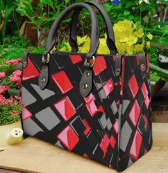 Red Black Box Cubes Leather Handbag, Women Leather Handbag, Gift for Her, Custom Leather Bag