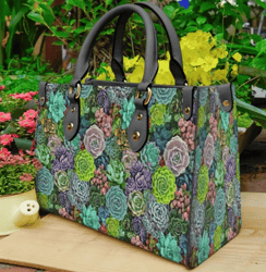 Succulent Plant Purse Leather Handbag, Women Leather Handbag, Gift for Her, Custom Leather Bag