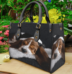 Basset Hound Dog Sleeping Leather Handbag, Women Leather Handbag, Gift for Her, Custom Leather Bag
