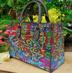 Street Style Graffiti Art Leather Handbag, Women Leather Handbag, Gift for Her, Custom Leather Bag