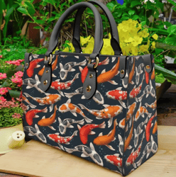 Cute Koi Carp Japanese Fish Purse Leather Handbag, Women Leather Handbag, Gift for Her, Custom Leather Bag