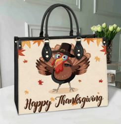 Turkey Happy Thanksgiving Purse Leather Handbag, Women Leather Handbag, Gift for Her, Custom Leather Bag