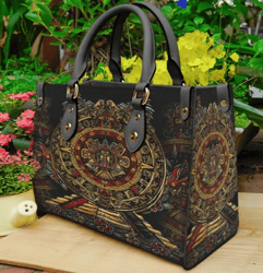 Mexico Aztec Sun Stone Purse Leather Handbag, Women Leather Handbag, Gift for Her, Custom Leather Bag