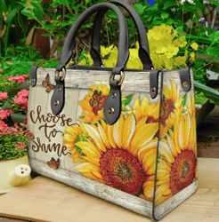 Choose To Shine Sunflower Butterfly Purse Leather Handbag, Women Leather Handbag, Gift for Her, Custom Leather Bag