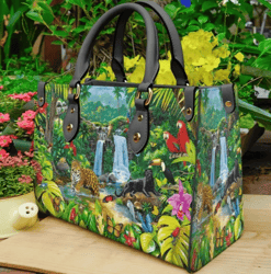 Jungle Animal Bird Purse Leather Handbag, Women Leather Handbag, Gift for Her, Custom Leather Bag