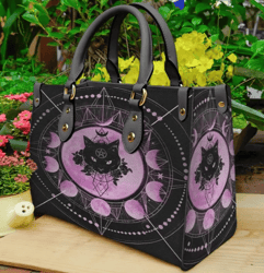 Wiccan Occult Black Cat Purse Leather Handbag, Women Leather Handbag, Gift for Her, Custom Leather Bag