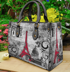 Paris Art Vintage Retro Purse Leather Handbag, Women Leather Handbag, Gift for Her, Custom Leather Bag