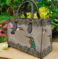Hummingbird Mandala Leather Handbag, Women Leather Handbag, Gift for Her, Custom Leather Bag