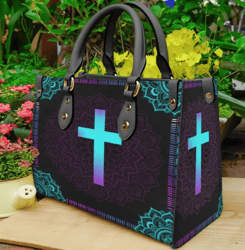 Christian Cross Light Color Purse Leather Handbag, Women Leather Handbag, Gift for Her, Custom Leather Bag