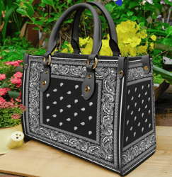 Black And White Bandana Purse Leather Handbag, Women Leather Handbag, Gift for Her, Custom Leather Bag