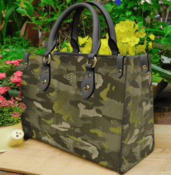 Geo Camo Dream Factory Leather Handbag, Women Leather Handbag, Gift for Her, Custom Leather Bag