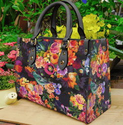 Flowers And Birds Purse Leather Handbag, Women Leather Handbag, Gift for Her, Custom Leather Bag